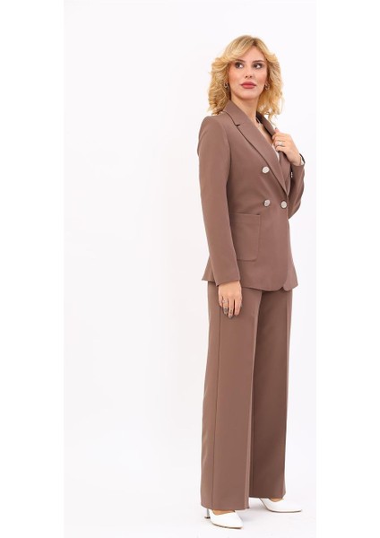 Erkek Yaka Torba Cepli Klasik Ceket & Bol Paça Pantolon-Kahve modelleri