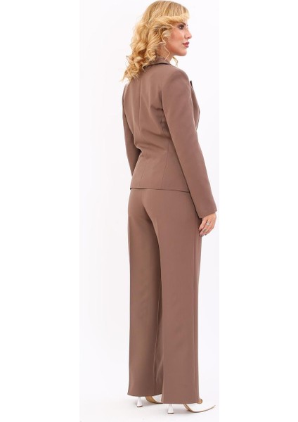 Erkek Yaka Torba Cepli Klasik Ceket & Bol Paça Pantolon-Kahve fırsatları