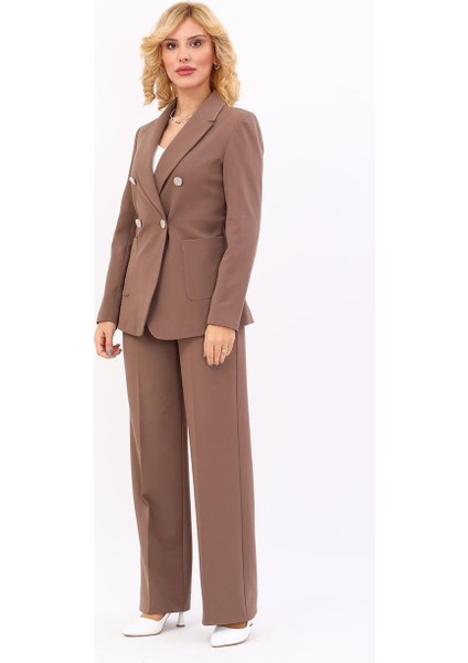 Erkek Yaka Torba Cepli Klasik Ceket & Bol Paça Pantolon-Kahve indirimleri