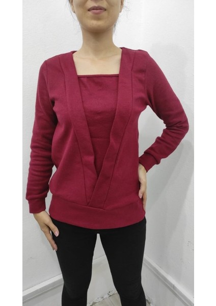Kadın Uzun Kollu Kruvaze Yaka Kol ve Etek Ucu Manşet Detay Yumoş Bluz indirimleri