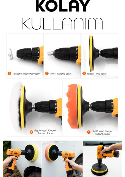 150MM | 11 Parça | Mega Boy Pasta Cila Elyaf Polisaj Süngeri | Matkap Uyumlu Parlatma Seti fırsatları