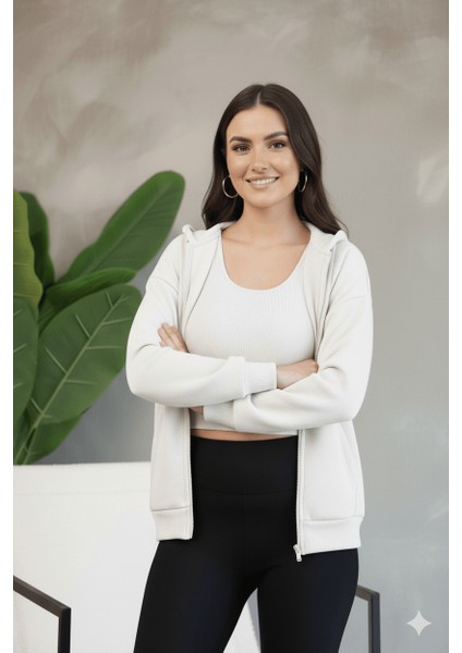 Kadın Genç Unisex Cepli Kapüşonlu Fermuarlı Sweatshirt Hırka fiyatları