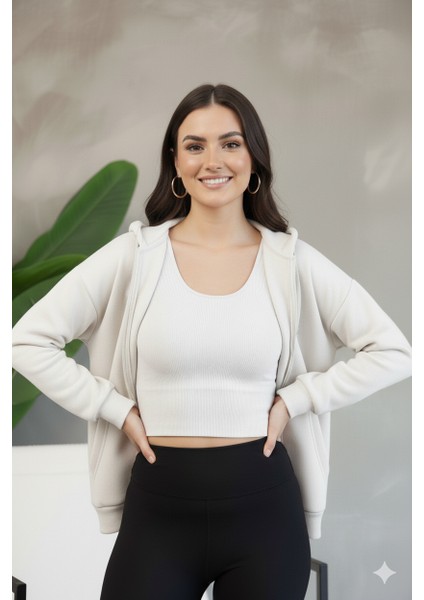 Kadın Genç Unisex Cepli Kapüşonlu Fermuarlı Sweatshirt Hırka fırsatları