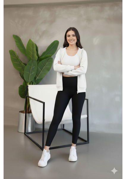 Kadın Genç Unisex Cepli Kapüşonlu Fermuarlı Sweatshirt Hırka