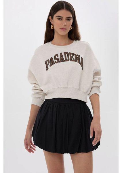 Kadın Rahat Kesimli Baskılı Sweatshirt Natural