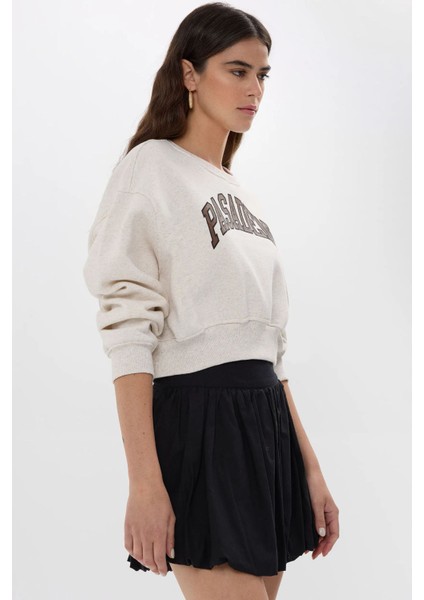 Kadın Rahat Kesimli Baskılı Sweatshirt Natural fırsatları