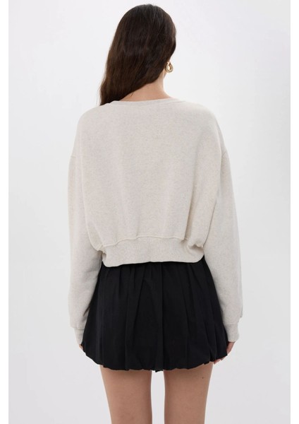 Kadın Rahat Kesimli Baskılı Sweatshirt Natural indirimleri