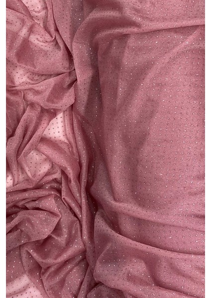 Yağmur Damlası Simli Abiye Elbise Şallık Tül Kumaş Gül Kurusu 32-H fiyatları