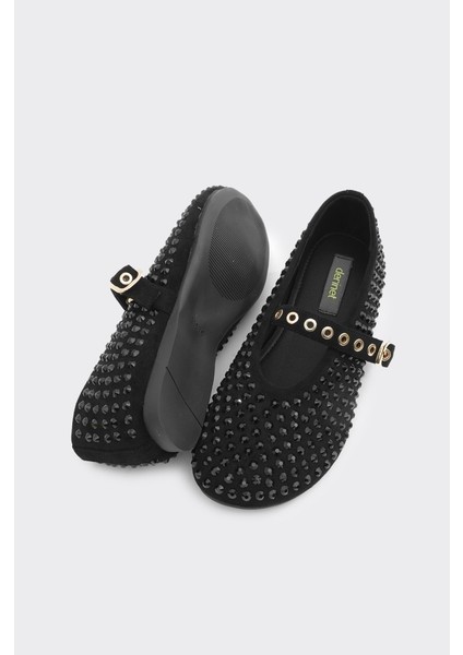 Taş Aksesuarlı Bilekten Bantlı Kadın Babet indirimleri