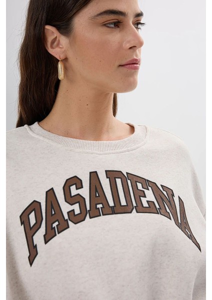 Kadın Rahat Kesimli Baskılı Sweatshirt Natural