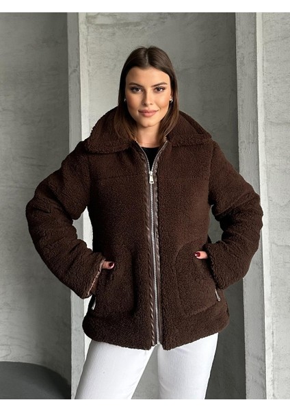 Oval Cepli Bej Peluş Ceket