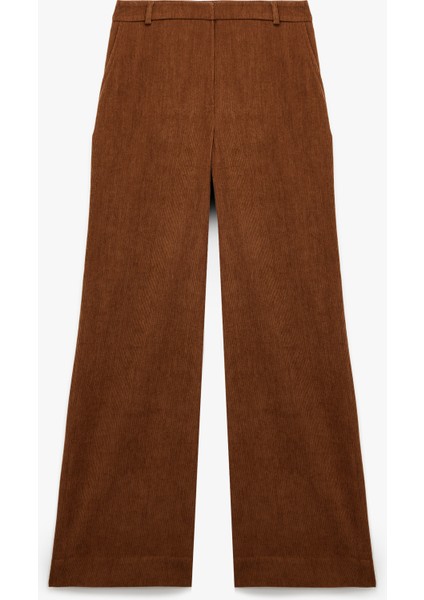 Yüksek Bel Cep Detaylı Geniş Paça Kadife Pantolon