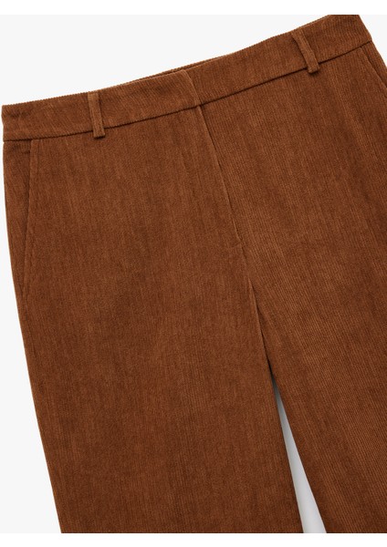 Yüksek Bel Cep Detaylı Geniş Paça Kadife Pantolon modelleri