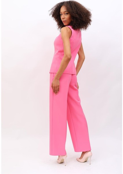Boydan Düğmeli Yelek & Bol Paça Pantolon Takım-Pembe fırsatları