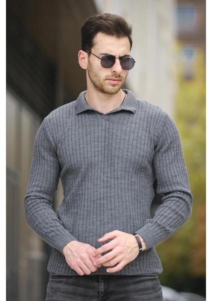 Ermanno Slim Fit Erkek Polo Yaka Fitilli Triko Kazak modelleri