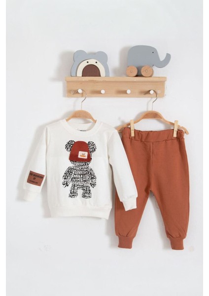 Ayıcık Baskılı Erkek Çocuk 2’li Mevsimlik takım - Kiremit