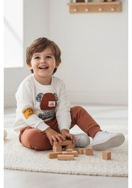 Ayıcık Baskılı Erkek Çocuk 2’li Mevsimlik takım - Kiremit modelleri