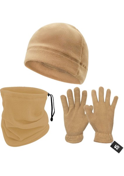 3'lü Kışlık Set Polar Bere, Eldiven, Boyunluk - Warm - Kum - (SBLN.008)