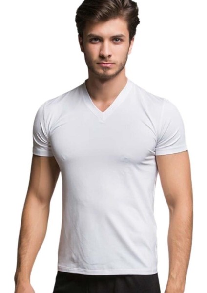 Microfiber T-Shirt - V Yaka - Thermoform - Beyaz