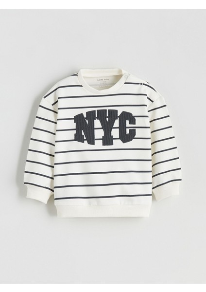 Yeni Sezon Bisiklet Yaka Nakışlı Erkek Bebek Sweatshirt
