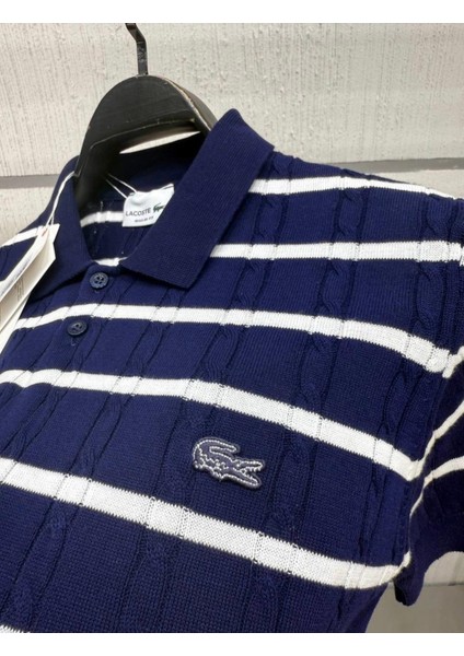Premium Erkek Lacivert Çizgili Polo Yaka Tişört