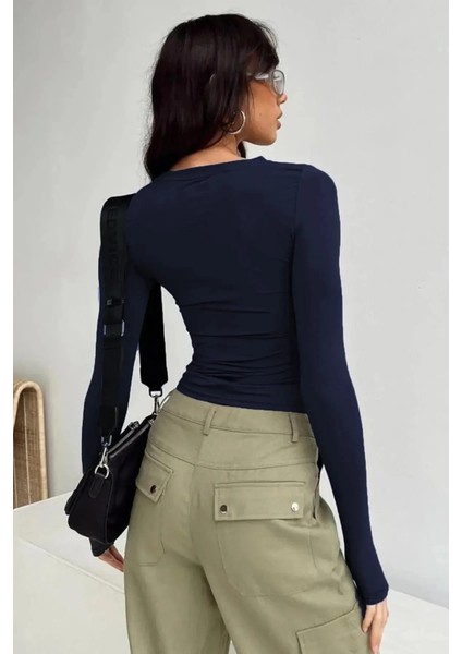 Bisiklet Yaka Basic Uzun Kollu Crop Büstiyer Likralı fiyatları