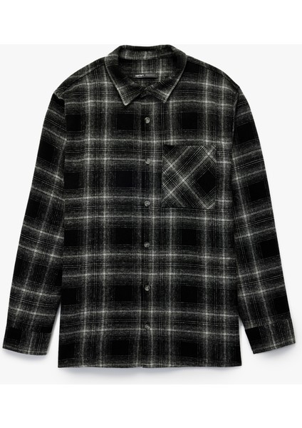 Regular Fit Düğmeli Uzun Kollu Cepli Klasik Yaka Oduncu Gömleği