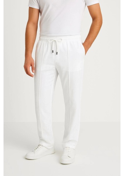 Erkek Keten Pantolon – Cepli, Beli Lastikli ve Bağcıklı, Nefes Alan Rahat Kalıp, Yazlık ve Baharlık Günlük Giyim, Şık & Konforlu Boru Paça Model - Beyaz