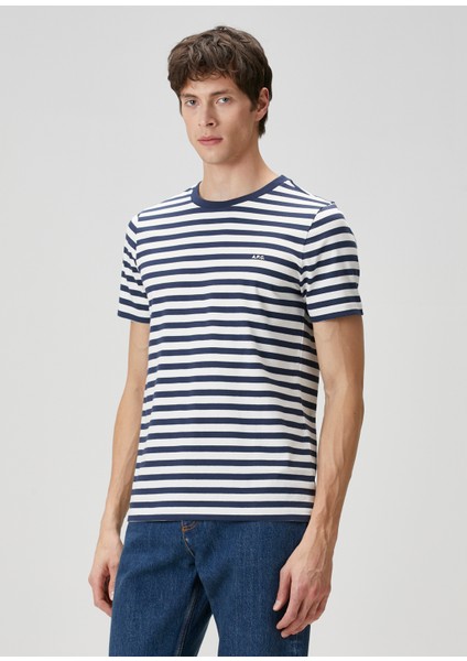 Lacivert Beyaz Şerit Desenli T-Shirt modelleri
