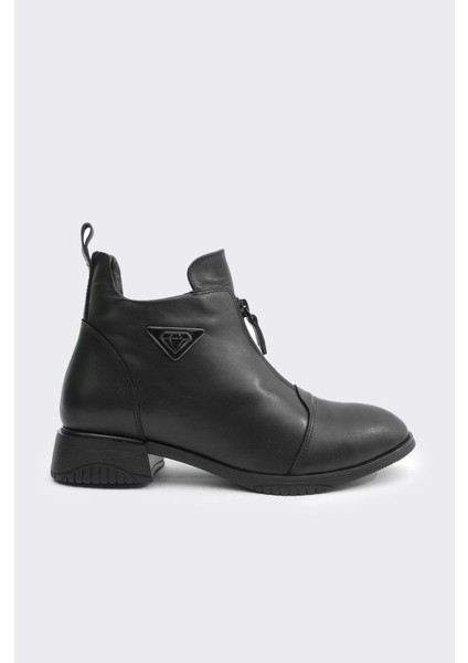 Hakiki Deri Önden Fermuarlı Kadın Bot