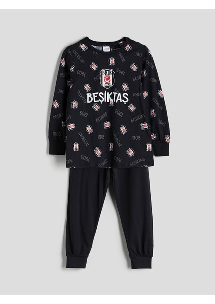 Yeni Sezon Bisiklet Yaka Beşiktaş Baskılı Erkek Çocuk Pijama Takımı