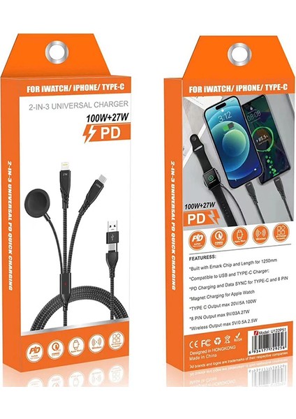 Ally 2x Type-C 100W-27W + Apple Watch Için Type-C Şarj KABLOSU-(1903) fırsatları