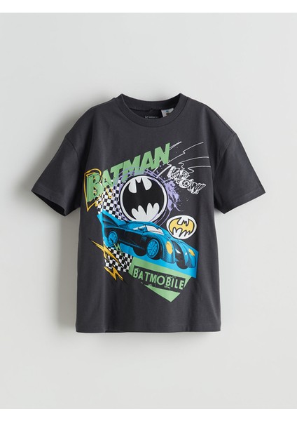 Yeni Sezon Bisiklet Yaka Batman Baskılı Erkek Çocuk Tişört