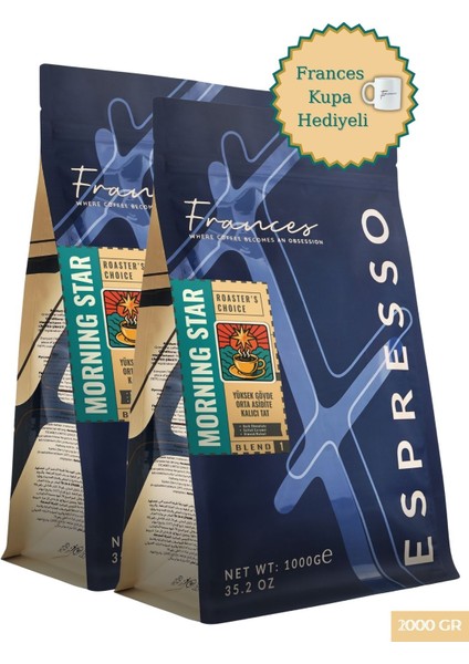 %100 Arabica Morning Star Espresso | Çekirdek Kahve | 2X1000 gr