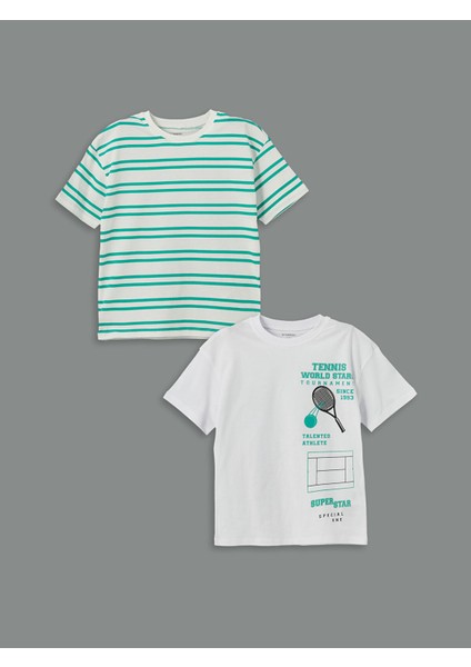Yeni Sezon Bisiklet Yaka Baskılı Erkek Çocuk Tişört 2'li fiyatları