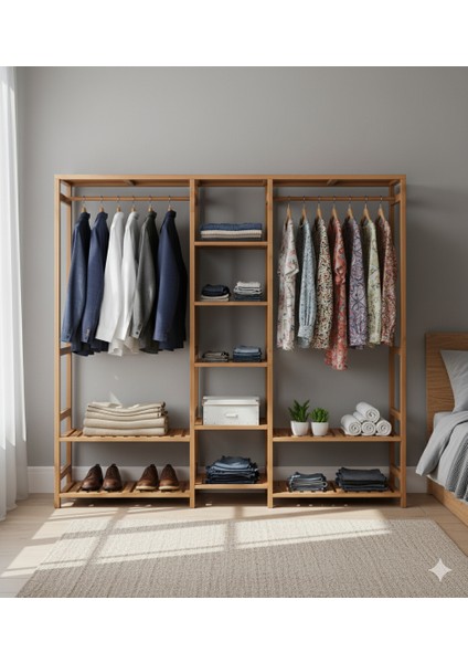 Ahşap Açık Gardırop Elbise Askılığı