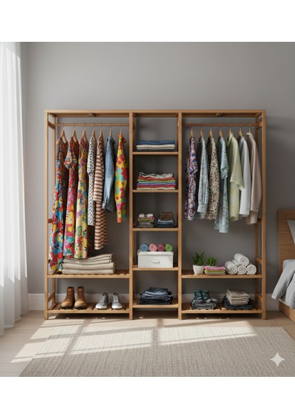Ahşap Açık Gardırop Elbise Askılığı modelleri