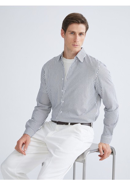 Yeni Sezon Slim Fit Uzun Kollu Çizgili Erkek Gömlek