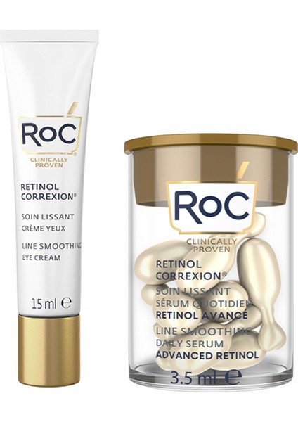 Retinol Correxion Line Smoothing Anti-Aging Canlandırıcı Göz Kremi 15 ml + 10'lu Kapsül Gece Serumu 2'li Cilt Bakım Seti