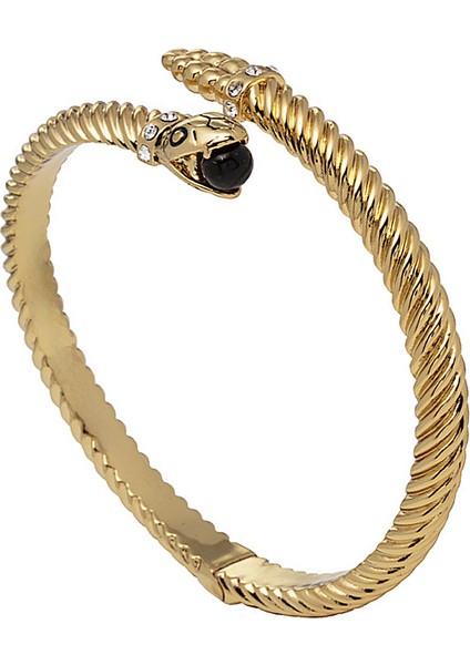 Snake Twist Black Gold Small Hinged Bangle Bileklik