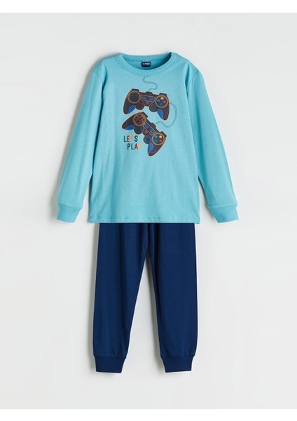 Yeni Sezon Bisiklet Yaka Erkek Çocuk Pijama Takımı