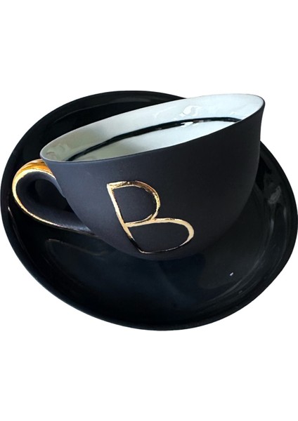 Special B Harfli Siyah Porselen Kahve Fincanı ve Tabağı fiyatları
