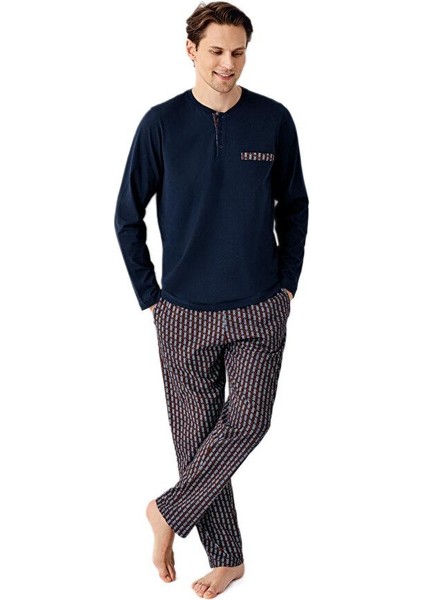 Erkek Lacivert Uzun Kollu Pijama Takımı 3505-S