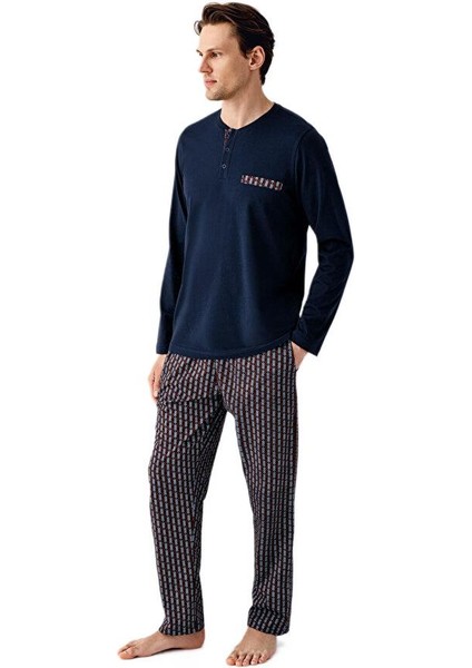Erkek Lacivert Uzun Kollu Pijama Takımı 3505-S fiyatları