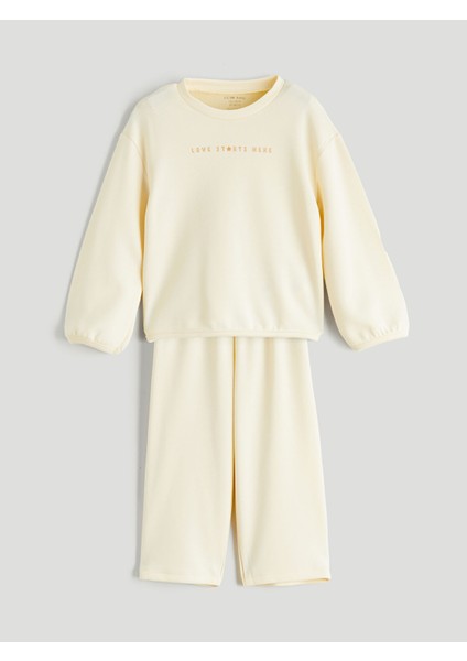 Yeni Sezon Bisiklet Yaka Kız Bebek Sweatshirt ve Eşofman Alt 2'li