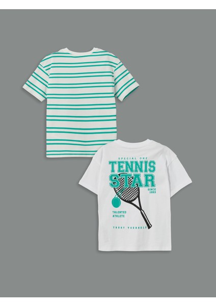 Yeni Sezon Bisiklet Yaka Baskılı Erkek Çocuk Tişört 2'li
