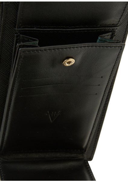Siyah Logo Detaylı Kadın Deri Telefon Çantası