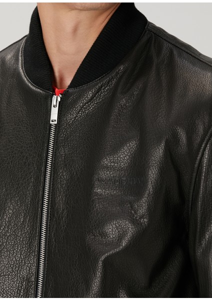 Siyah Deri Bomber Mont
