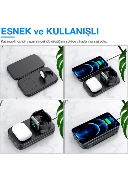 Ally W66 15W 3 In1 Android + iPhone Taşınabilir Mini Kablosuz Hızlı Şarj STANDI-(1903)