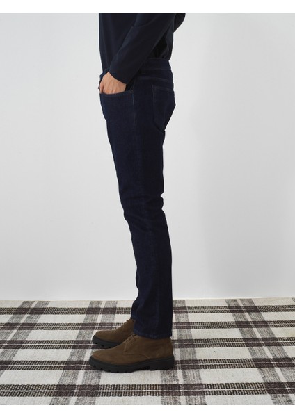 Erkek Lacivert Pamuk Dokulu Slim Fit Denim Pantolon modelleri